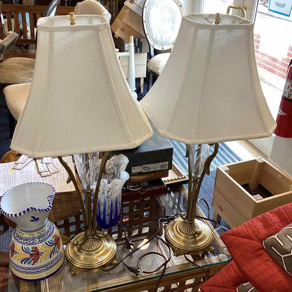 Pair Of Glass And Brass Lamps