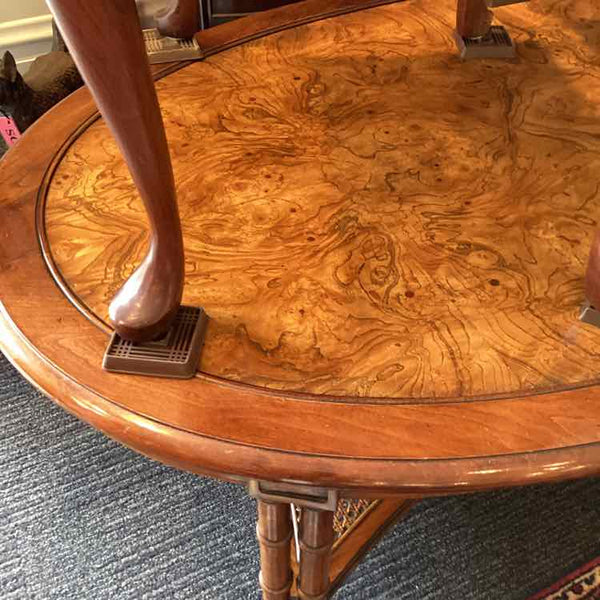 Hekman Oval Burlwood Coffee Table with Cane Shelf