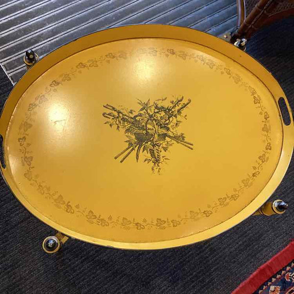 Vintage Oval Yellow Tole Metal Table