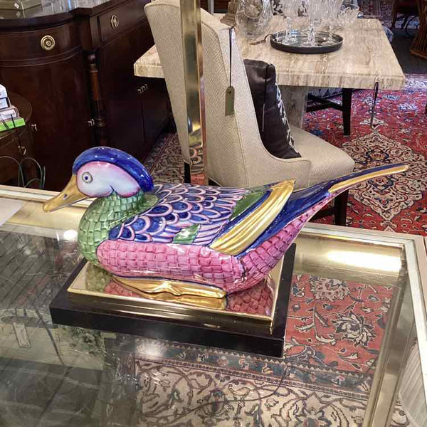 Lamp With Polychrome Duck Sculpture