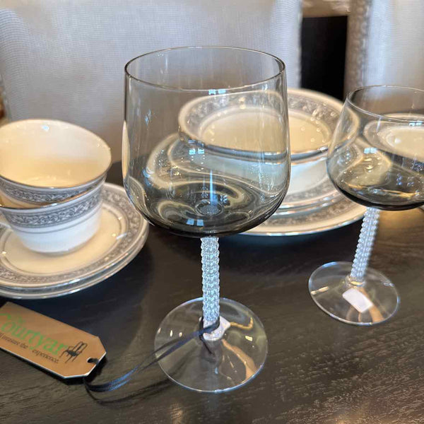 12 Fostoria Precedence Gray Smoke Wine Glasses