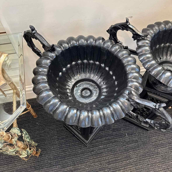 Black Metal Urn on Pedestal