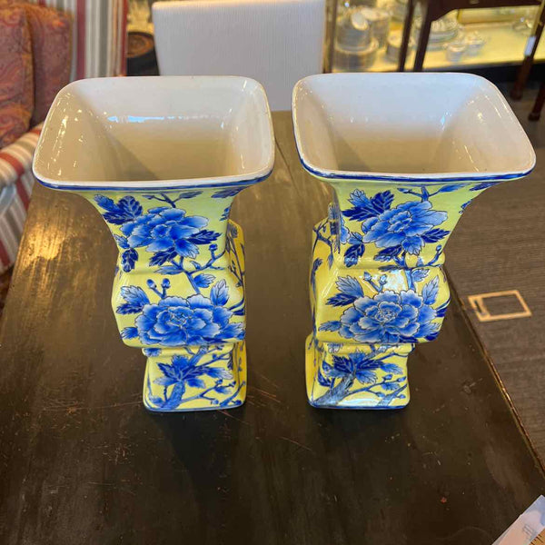 Pair of  Blue & Yellow Asian Vases