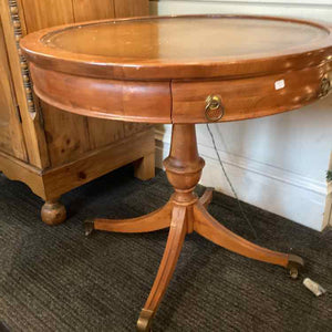 Round Leather Top Drum Table