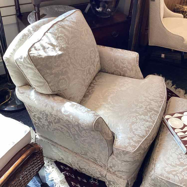 Tan Damask Chair and Ottoman