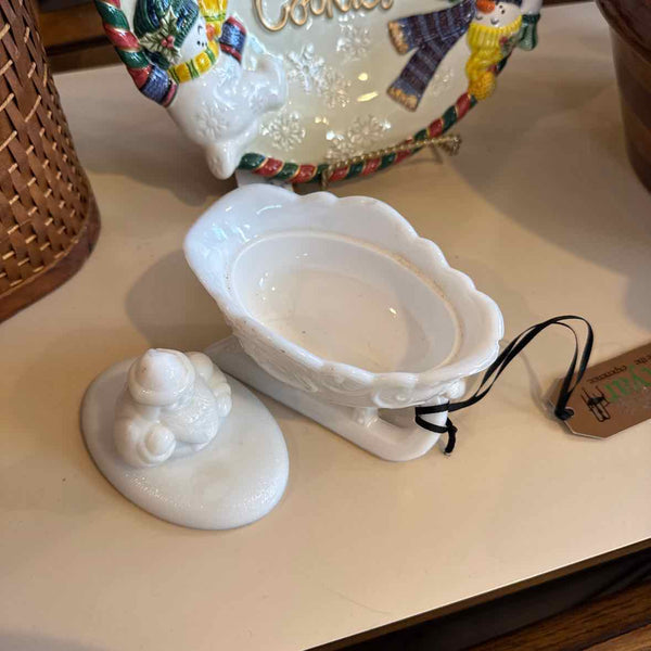 Westmoreland Milk Glass Santa Dish w/Lid