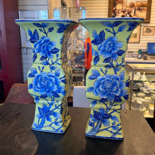 Pair of  Blue & Yellow Asian Vases