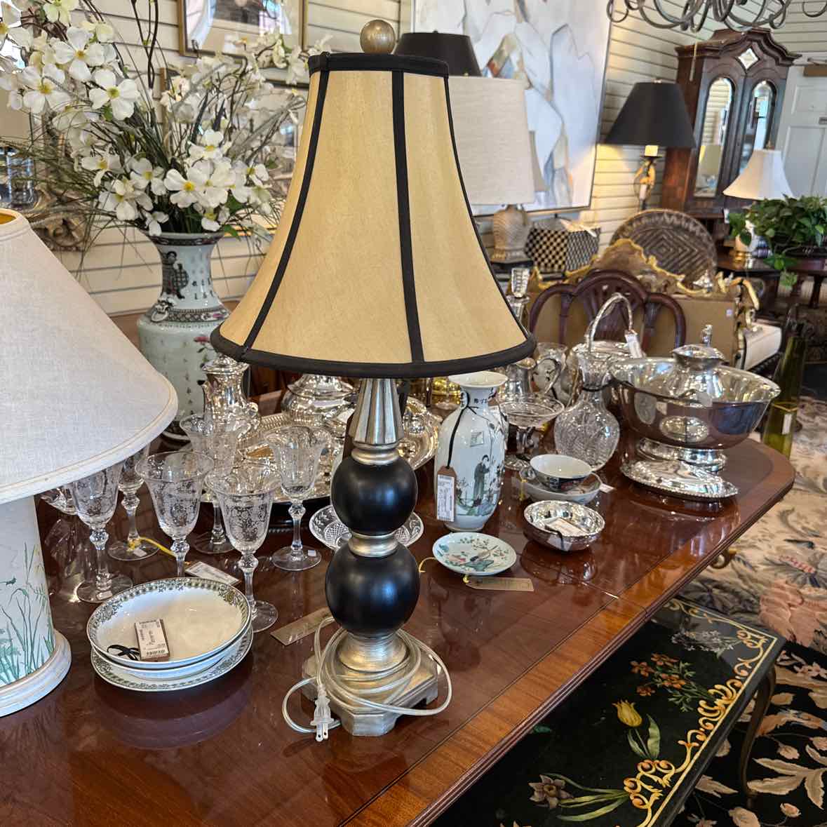 Black & Bronze Lamp w/Gold Shade