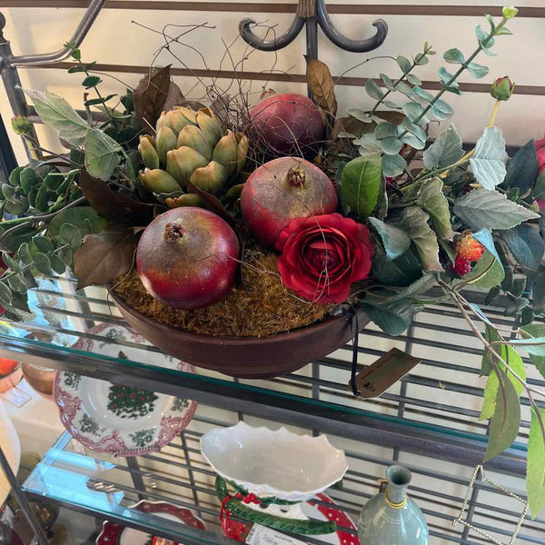 Bowl of Faux Fruit & Flowers