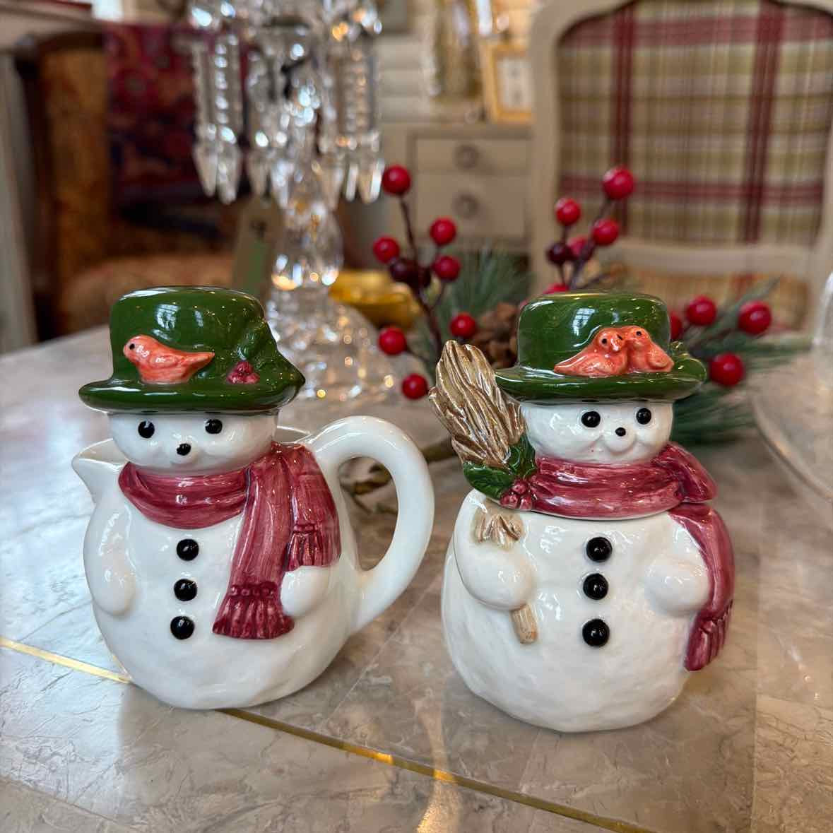 Ceramic Snowmen Creamer & Sugar