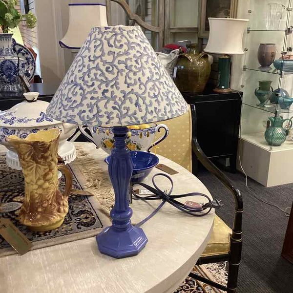 Blue Wooden Candlestick Lamp With Shade