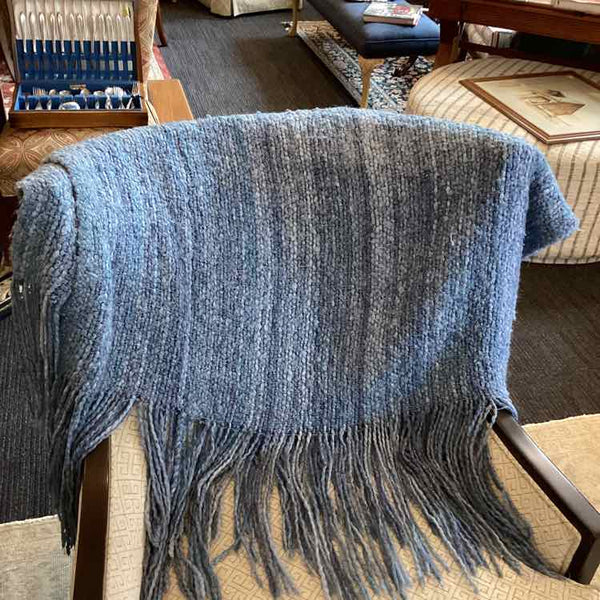 Hand Knitted Wool Blue Throw