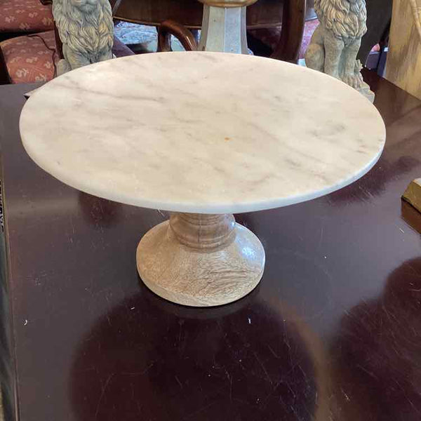 Marble Top Wood Base Cake Stand