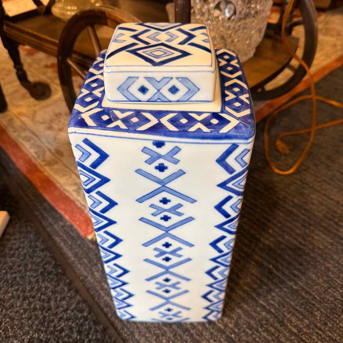 Blue/White Geometric Ginger Jar