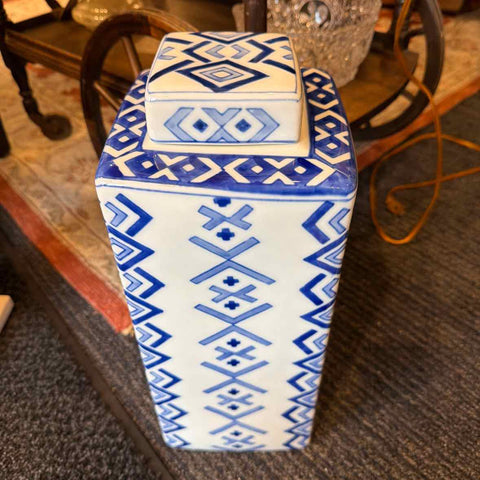 Blue/White Geometric Ginger Jar