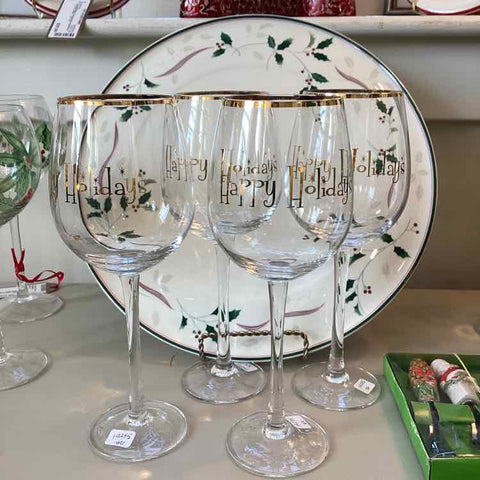 4 Wine Glasses - "Happy Holidays"