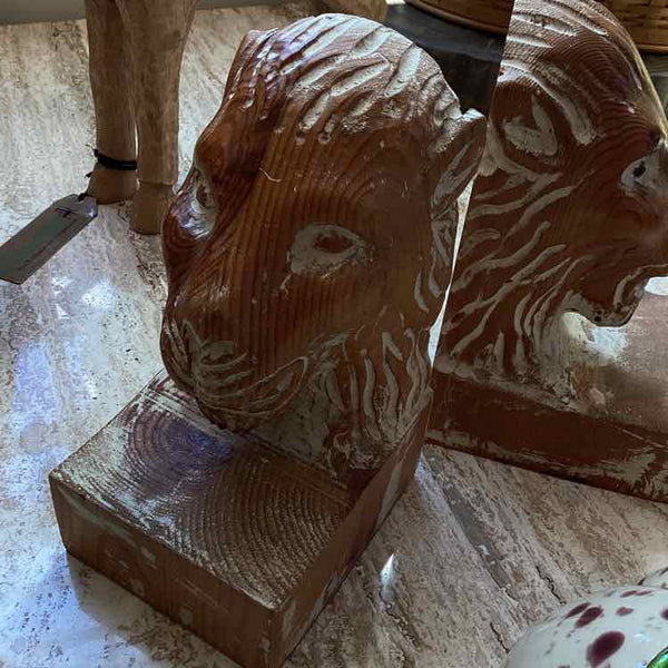 Sarreid Wood Lion Head Bookends