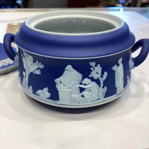 Wedgwood Dark Blue Jasperware Lidded Sugar Bowl