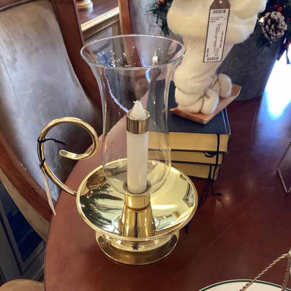Baldwin Gold Glass Hurricane Candle Holder w/Curved Arm