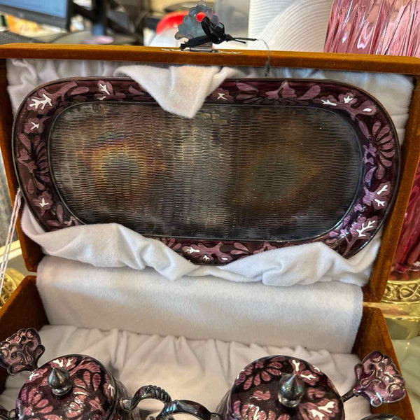 3-Pc Serving Items w/Tray In Box (Decorative enamel/Silver)