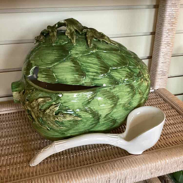 Italian Majolica Artichoke Tureen with Ladle
