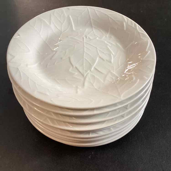10 White Salad Plates with Leaf Design
