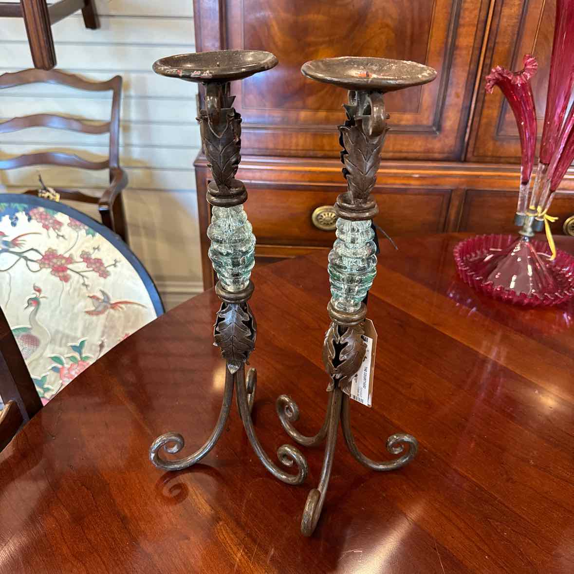 Pair Of Metal And Glass Candleholders