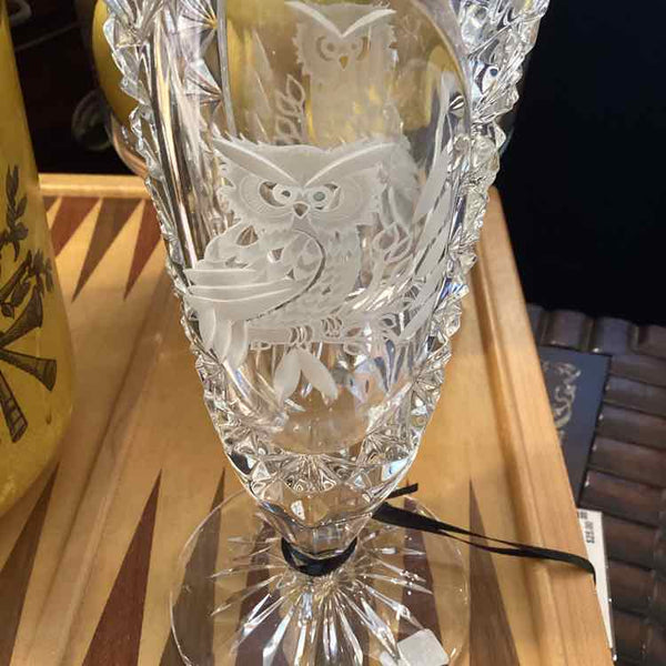 Glass Vase With Owl Etching