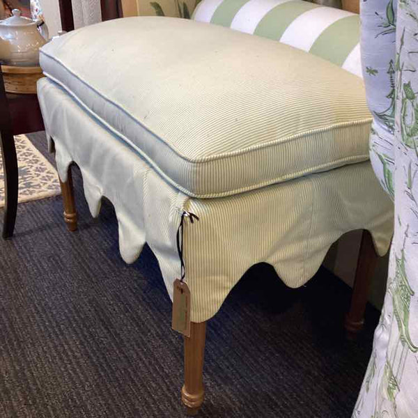 Green Striped Ottoman With Scalloped Skirt