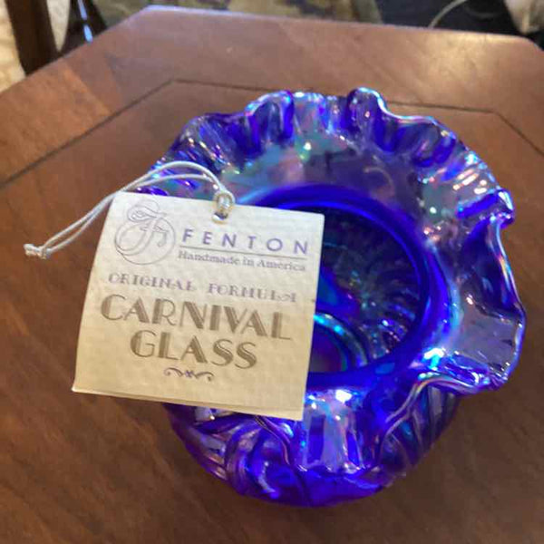 Fenton Cobalt Carnival Caprice Bow & Drape Vase
