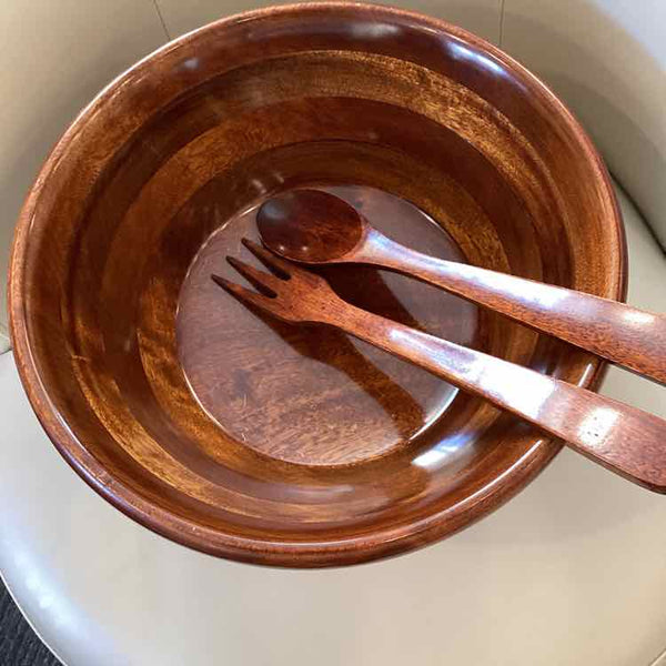 Wood Salad Bowl w/Salad Tongs