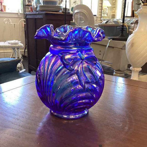 Fenton Cobalt Carnival Caprice Bow & Drape Vase