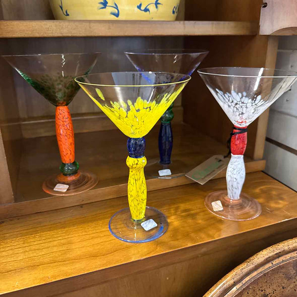 Four Handblown Martini Glasses