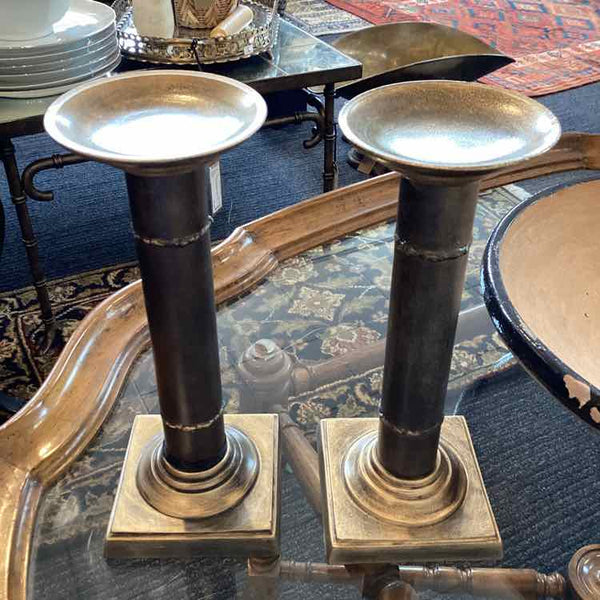 Pair Of Metal Pillar Candleholders