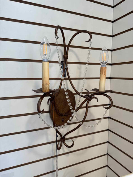 Pair of Metal and Crystal Sconces