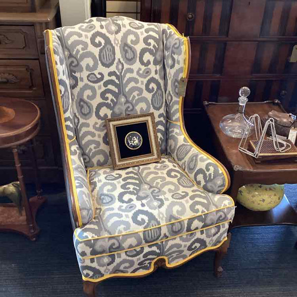 Ikat With Yellow Welt Wing Chair