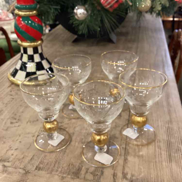 5 Etched Liqueur Glasses