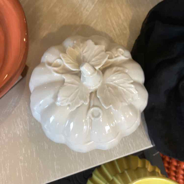 White Ceramic Pumpkin w/Lid