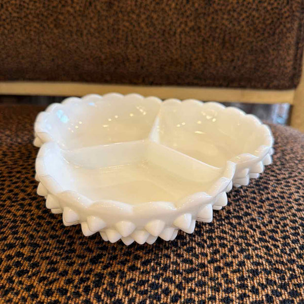 Fenton Hobnail Milk Glass 3 Section Dish