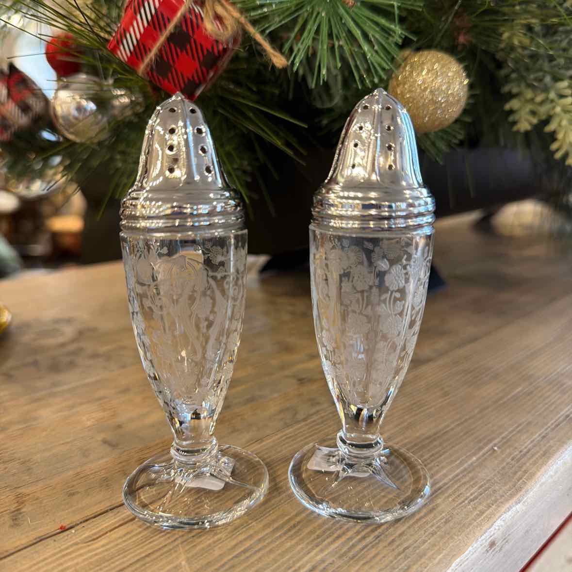 Etched Crystal Salt & Pepper Shakers