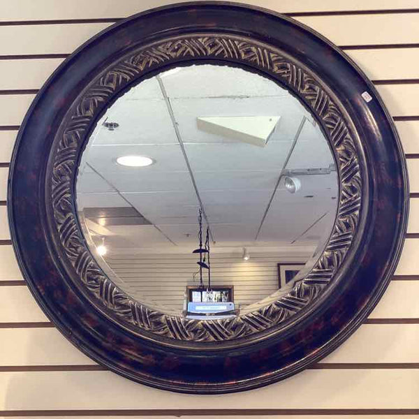 Round Beveled Mirror with Textured Frame