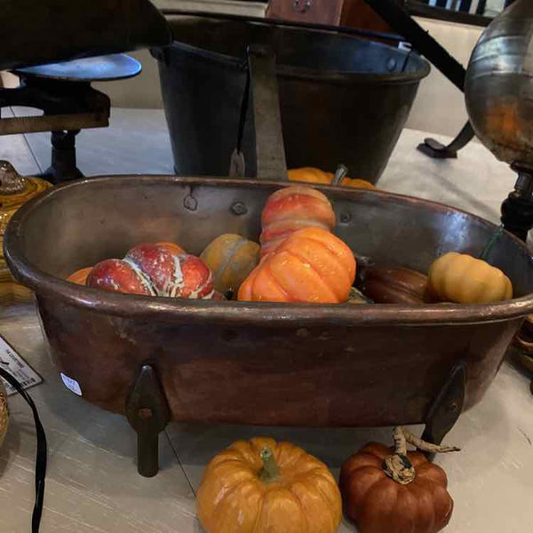 Antique Copper Footed Pot with Handle