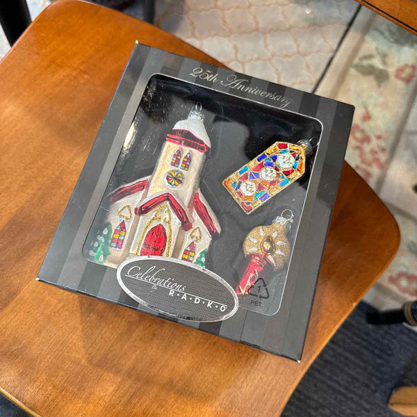 3 Radko Ornaments (25th anniversary) - Church, Window, Candle