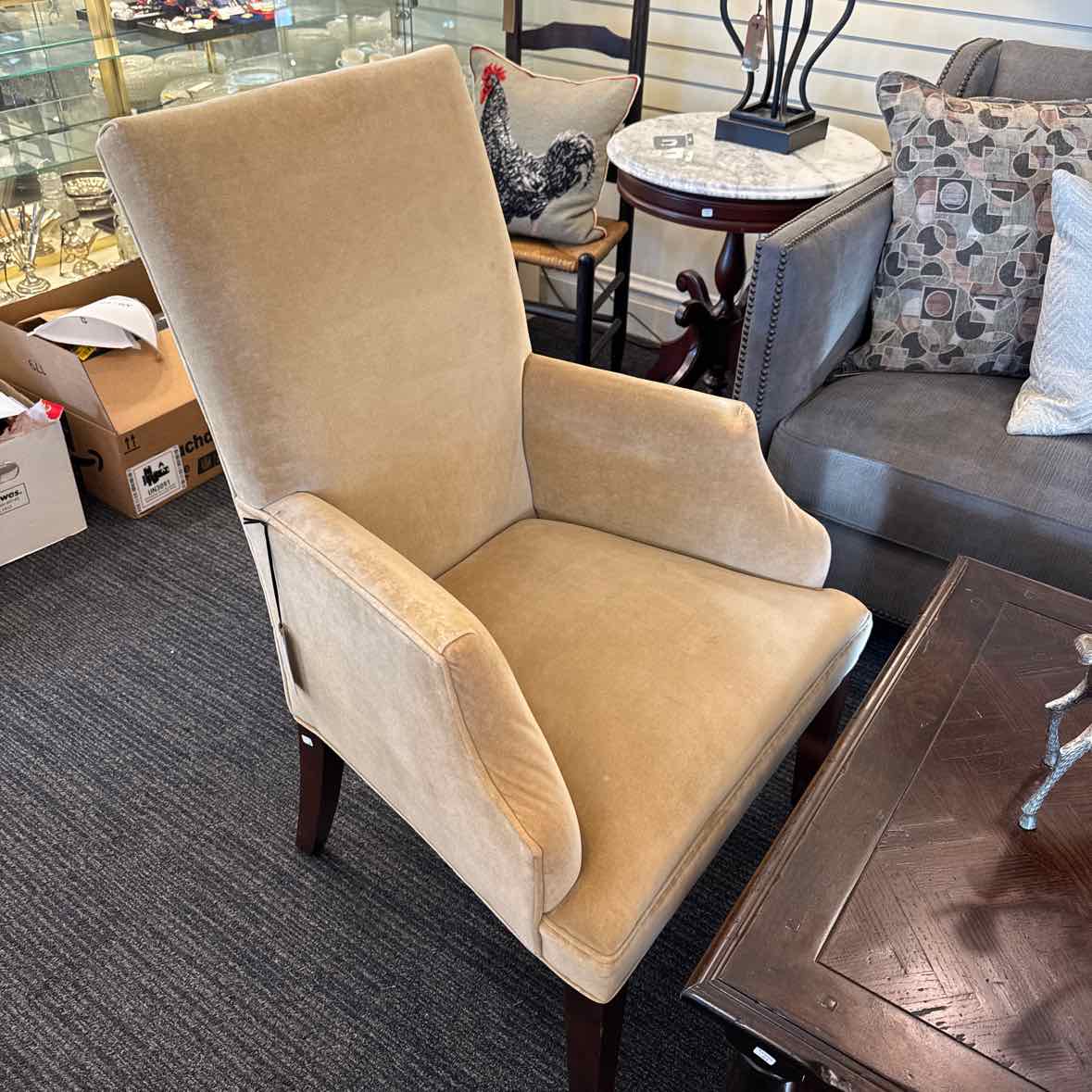 2 Gold Velvet Arm Chairs