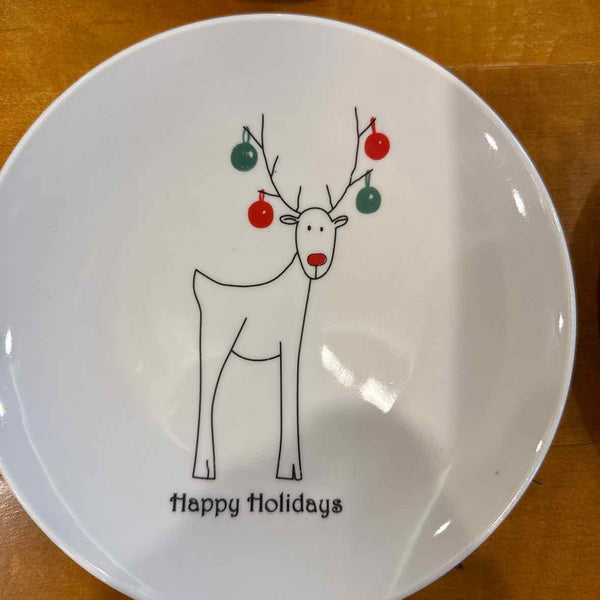 4 Happy Holiday Reindeer Plates