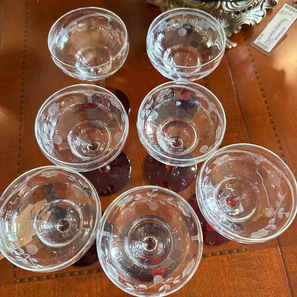 7 Etched Floral Coupe Glasses