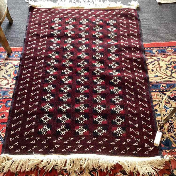 Black And Red Geometric Afghan Rug