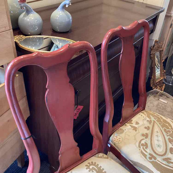 Four Queen Anne Red Painted Side Chairs