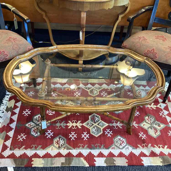 Heritage Faux Bamboo Fruitwood with Glass Top Coffee Table