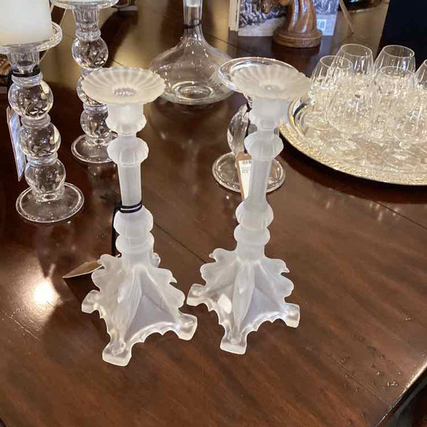 Pair Of Frosted Glass Candlesticks
